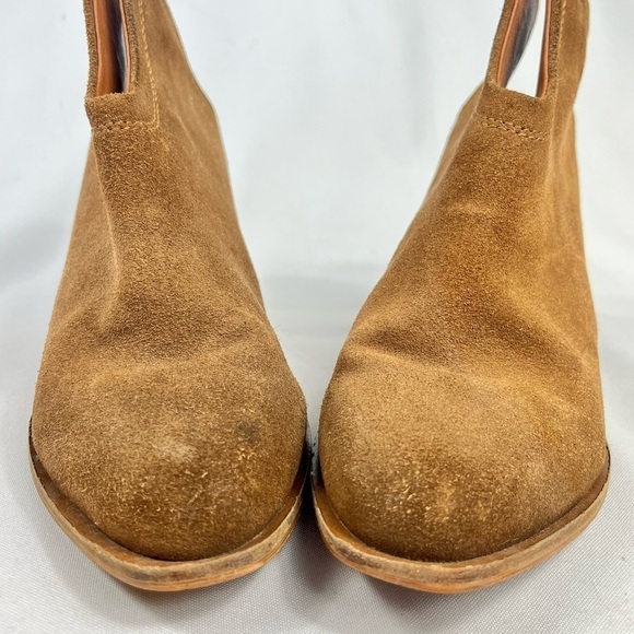 Chinese Laundry Kelso Slip On Open Back Asymmetrical Split Tan Suede Ankle Boots - Picture 5 of 9